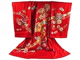 花ひめ 女児 お宮参り 着物 正絹 長襦袢 セット 産着 祝着 金駒刺繍入り un-13 赤