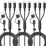 【3本セット1.2M 】 5in1 マルチ充電ケーブル USB ケーブ3A 急速充電, ート マルチUSBユニバーサル電話充電ケーブル USB A/C - 電話 USB C マイクロUSBライトニングコネクタ ナイロン編組充電コード iPhone/Samsung対応 - ブラック