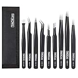 ピンセット TACKLIFE HIT1A 9本 精密ESD 静電防止 ステンレス製 防錆・耐酸・防磁 電解防錆黒色皮膜 収納袋付き