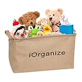 i-Organize Collapsible Jute Storage Basket | Large Eco-Friendly Tote for Storing Kids Toys Childrens