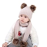 ベビー冬帽子スカーフセット、inkach幼児用ガールズニットウールイヤーフラップ帽子キッズ冬暖かいキャップ One Size HT