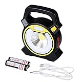 Eisuiyi ポータブル LED ワークライト COB LED 作業灯 10W LED投光器 昼白色 USB充電式 2本18650バッテリー搭載 ハイビームライト ロービームライト 赤●青 点滅警告