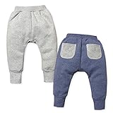 ベビー服 男の子 ロング サルエル パンツ ボトム 裏起毛 ステッチ使い ウエストゴム 男児 ベビー (2.杢ネイビー/90cm)