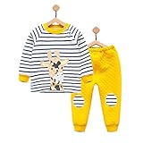 YUEGUANG キッズ 子供パジャマ ベビー服ルームウェア 綿100% 女の子　男の子　上下セット 長袖パジャマ 寝間着上下セット カジュアル お出かけ (イエロー, 90cm)