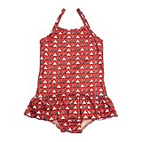 【SiShuNon/SKAPE】ハート幾何学ガールズスイムウェア エスケープ キッズ 女の子 水着 幾何学 ハート 総柄 スイムウェア 80 3 レッド