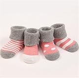 TMROW 子供ソックス可愛い赤ちゃん ベビー 新生児 柔らかい秋冬靴下外用ムール用お祝い出産祝い保温靴下4足セットピンク