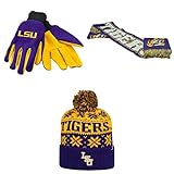 NCAA LSU Tigers SpiritスカーフSubarticビーニー帽子とグリップ作業グローブ3パックバンドル