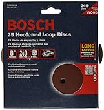 Bosch SR6R242 Random Orbit Sander Hook and Loop 6 Hole Disc 6-Inch 240 Grit Sand Paper, Red, 25-Pack