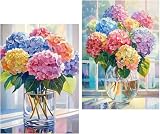 Amyaker ダイヤモンドアート キット 四角いビーズ 全面 2個セット ダイアモンドビーズ絵画キット DIY 手作り絵画 モザイクアート 5D モザイクアート ダイヤモンド塗装 全面貼り付けタイプ 30x40cm アジサイ