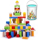 クラシック木製積み木セット 100ピース入り 未就学児向け 硬材使用 ナチュラル＆カラー 小型木製ブロック 男の子 女の子 エデュトイ