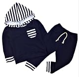 銅ロビンBaby Boy 's Navy and Striped Hoodie SweatshirtとパンツセットSweatsuit カラー: ブルー