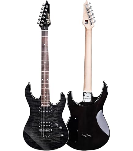 Amazon | エレキギターソリッドボディ黒色ローズウッド指板ゴールデン