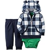 カーターズ ロンパース carter's 男の子用紺ブロックチェックフード付きフリースジャケットお出かけ用上下3点セット (12months(72-78cm)) [並行輸入品]