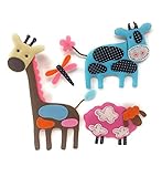 Wall Decal 3D Set Plush Giraffe Caw Sheep and Dragonfly Animals Self Adhesive and Removable for Nurs
