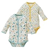 西松屋 EFD カリフォルニア綿 2枚組長袖前開きロンパース肌着（クマ・星総柄）【60cm・70cm・80cm】 新生児 60