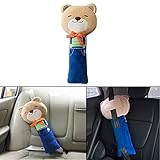 Sunsangシートベルト枕 、カーシートベルトカバー、キッズ 子供 ぬいぐるみおもちゃシートベルトストラップカバー、自動調節可能、子ともの頭、肩、胸を保護 (bear)