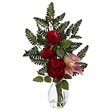 Nearly Natural 1306-PK Rose and Calla with Vase Arrangement, Pink [並行輸入品]