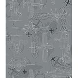 York Wallcoverings DS7740 Walt Disney Kids II Blueprint Planes Wallpaper, Light Grey/Dark Grey/Silve