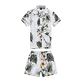 Boy Hawaiian Shirt and Shorts 2 Piece Cabana Set in White with Panel Floral 4 Year Old [並行輸入品]