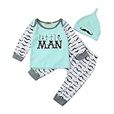 男の子　ベビー服　　Karchi　3点セット　（上着＋パンツ+帽子）ひげ飾り 　英語文字LITTLE MAN　 ベビー服　子供服　出産祝い　春秋　パジャマ 普段着 (80, 青い)