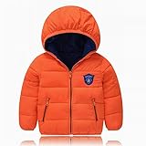 PANCY 子供服 秋冬 長袖 ダウンジャケット キッズ ダウンコート 男の子 女の子 フード付き 防寒コート 厚手 無地(オレンジ,90cm)