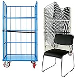 カゴ台車付き(ブルー Aタイプ) 22脚セット ミーティングチェア 会議イス 会議椅子 スタッキングチェア パイプチェア パイプイス パイプ椅子 ブラック