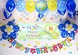 A021☆BLUE風船セット■お誕生日を飾りましょ♪　【 写真+名前入り 横断幕♪　誕生日バナー】/ 誕生日横断幕　パーティー装飾用品　★横断幕＋バルーン装飾SET★　...