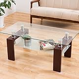 センターテーブル 「マックス（クリアガラス）」【ダークブラウン色/濃茶色】 100cm幅