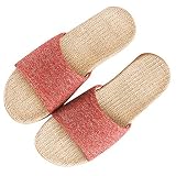 [Wakind] ルームシューズ メンズ レディース 夏春 スリッパ 室内履き 静音で軽量 麻 可愛い 滑り止め 来客用 (22.5cm~23.5cm, レッド)