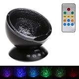 リモートコントロールOcean Waveプロジェクタ、liyudl 12 LED & 7色ナイトライト内蔵ミニ音楽プレーヤーのリビングルームとベッドルームブラック