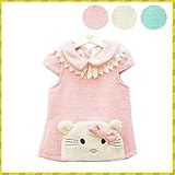 【 韓国スタイル子供服】キッズ女の子シャツベストワンピース/もこもこ半袖/上着/可愛いレース付きネック/超可愛い猫プリント90/100/110/120 beige,M