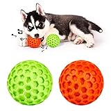AUSCAT 犬おもちゃ 音が出るボール 噛むおもちゃ 中小型犬 知育玩具 頑丈 天然ゴム 犬用玩具 ストレス解消「橙緑ボール 2点 セット S」