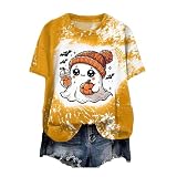 ハロウィン tシャツ オレンジ レディース カットソー レディース 半袖 ハロウィン tシャツ ゆったり 丸首 トップス おばけ プリント 大人用 コウモリ カボチャ 仮装 衣装 可愛い おしゃれ プルオーバー カジュアル 女性