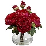 Nearly Natural 1400-RD Peony and Rose with Vase, Red [並行輸入品]