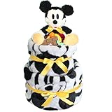 ディズニーのふわふわブランケット＆ぬいぐるみ&おもちゃ付♪２段おむつケーキ パンパースM(黒ミッキー)
