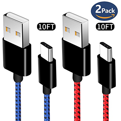 USBタイプCケーブル、2パック10 ftナイロン編みUSB A to USB C充電ケーブル高速充電コードfor Samsung Galaxy s9、s9 Plus、Note 8 s8 Plus、LG g6 V30、HTC 10、NEXUS 5 X/6p、Google Pixel XLの表紙