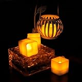 12のセット電池式フレイムレスキャンドルちらつきFaux Square Electric LEDティーライト、ウェディングクリスマスハロウィンパーティーホーム装飾ホワイトボディ イエロー CDL201
