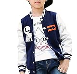 Plus Nao(プラスナオ) 子供用 スタジャン スタジアムジャンパー 長袖 スタンドカラー バイカラー ワッペン付き 男の子 女の子 キッズ ジュ ネイビー 140