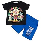 【本体綿100％】2017年 夏物 アンパンマン 天竺 Ｔスーツ 半袖パジャマ Anpanman ブラック◇90cm