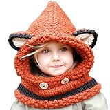 URAQT 子ども ニット 帽子 ネックウォーマー 一体型 耳付き キッズ 可愛い ハット防寒 防風 秋 冬 男の子 女の子 5-13歳