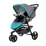 (Newox) ベビーカー 3輪ハイシートベビーカー 折り畳み簡単 自立する 【前置き食事プレート ドリンク2本入りハンドルプレート フタ付き収納ケース 大容量カゴ】 3~48ヶ月 (ブルー)