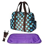 RONGTONGDA 星柄 マザーズバッグ 斜めがけ 2way　ママバッグ　多機能　大容量　ショルダーバッグ　軽量 ベビーカーバッグ　ストラップ付き レディース (ブルー)