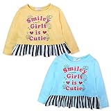 (サックス/90cm)ベビー服 女の子 Tシャツ 長袖 ロゴ ハートプリント 裾フリル ストライプ柄 女児 ベビー
