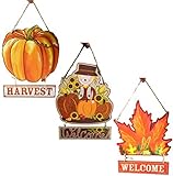Scarecrow and Pumpkins木製Fall Welcome Signs感謝祭のドアデコレーション、ホーム教室(リーフ) 14204571