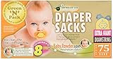 Green N Pack Baby Diaper Sacks, Heavy Duty & Extra-large, Drawstring Closure, 200 Count by Green 'N'