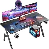 HLDIRECT ゲーミングデスク pcデスク机 「メーカー一年保証」幅140cm*奥行60cm*高さ74cm パソコンワークA型脚構造設計 PCデスク ゲーム オフィスデスク 作業机 ホーム/オフィス/ワークステーション用 ヘッドフォンフックとカップホルダー付き 組立簡単 ブラック (140x60cm)