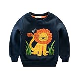 PANCY 子供服 秋冬 長袖 Tシャツ キッズ トレーナー 男の子 女の子 裏起毛 かわいい 動物柄 多種展開(ネイビー,100cm)