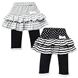 (グレー/95cm)ベビー服 女の子 スカッツ スカート レギンス ボトム ドット柄 ボーダー柄 2段フリル リボン装飾 裾レース ウエストゴム 女児 ベビー