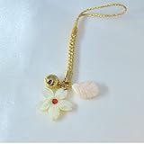 桜 夜光貝製 根付 深海珊瑚製 葉っぱ付き 金色紐