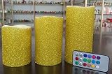 Gold Glitter Flameless LED Candles withタイマー、Adoria Realバッテリーキャンドルセットの3、トール4インチ、5インチ、6inch